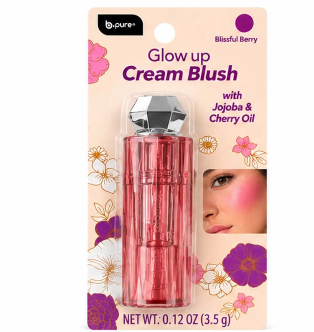 b.pure Glow Up Cream Blush Stick Blissful Berry with Jojoba & Cherry Oil 3.5g